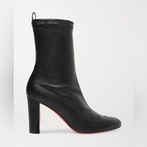 Christian Louboutin Black Gena Leather Sock Heeled Boot Booties Sz 38.5